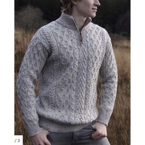 Aran Crafts Ireland Merino Wool Cable Knit 1/4 Zip Fisherman Sweater Mens Sz 2XL